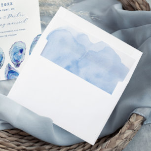 Blue Watercolor Wash Oyster Wedding Envelope Liner