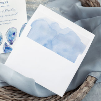 Blue Watercolor Wash Oyster Wedding Envelope Liner