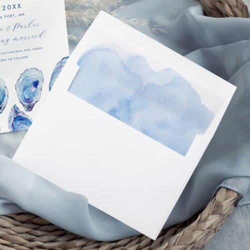 Blue Watercolor Wash Oyster Wedding Envelope Liner