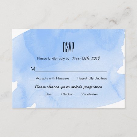 Blue Watercolor Wash Wedding Rsvp Card