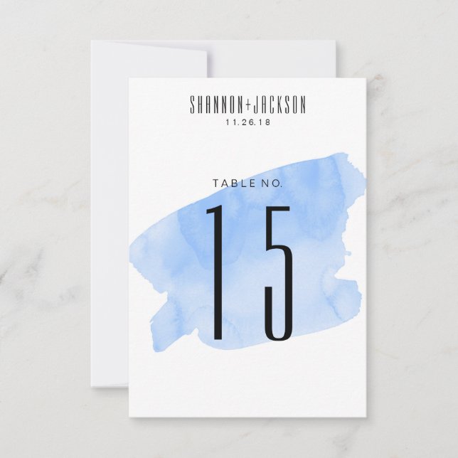 Blue Watercolor Wash Wedding Table Numbers (Front)