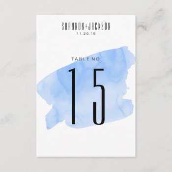 Blue Watercolor Wash Wedding Table Numbers by fourwetfeet at Zazzle