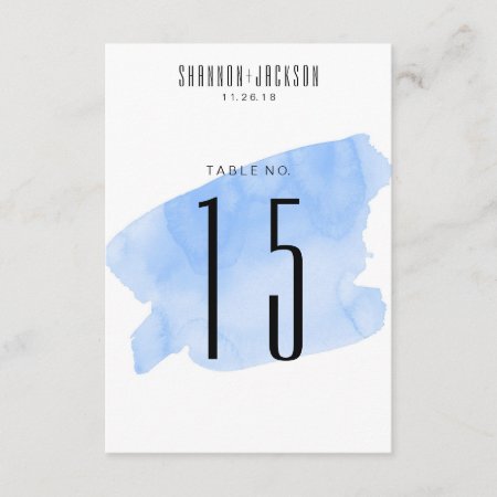 Blue Watercolor Wash Wedding Table Numbers