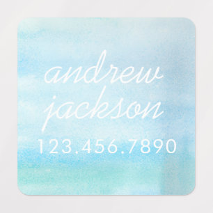 Blue watercolor washed Name Phone Number Kids' Labels