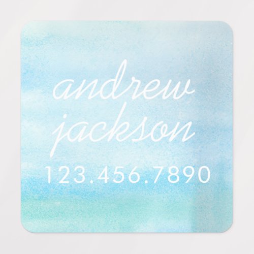 Blue watercolor washed Name Phone Number  Kids Labels