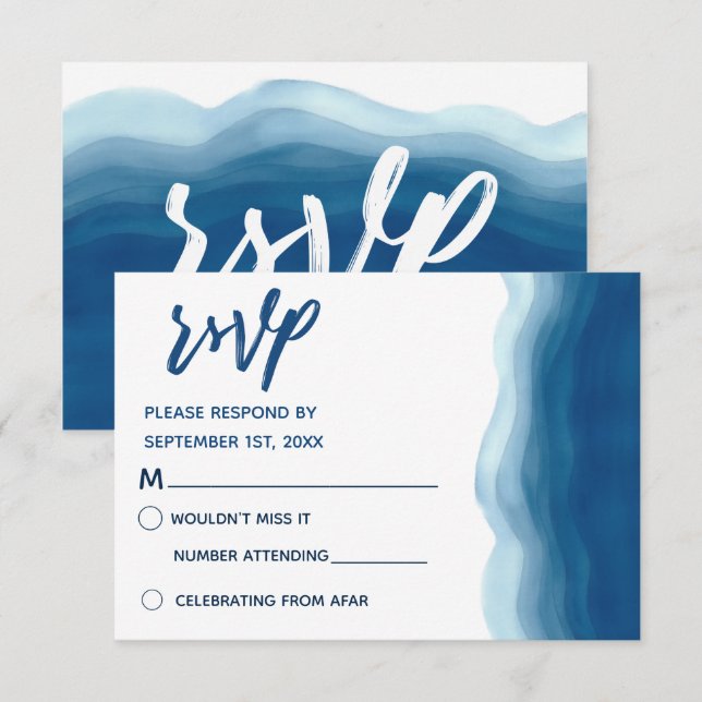 Blue Watercolor Wave | RSVP Cards (Front/Back)
