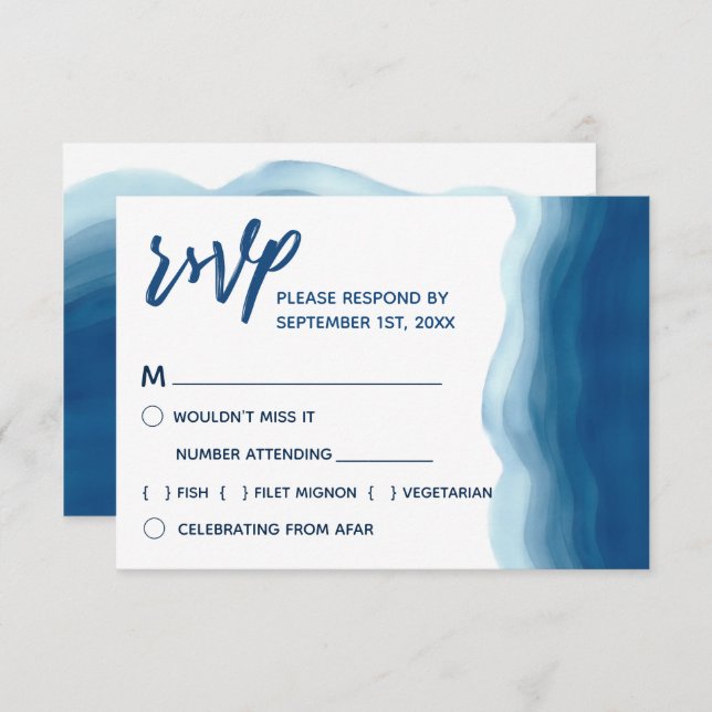Blue Watercolor Wave | RSVP Meal Choice Invitation (Front/Back)