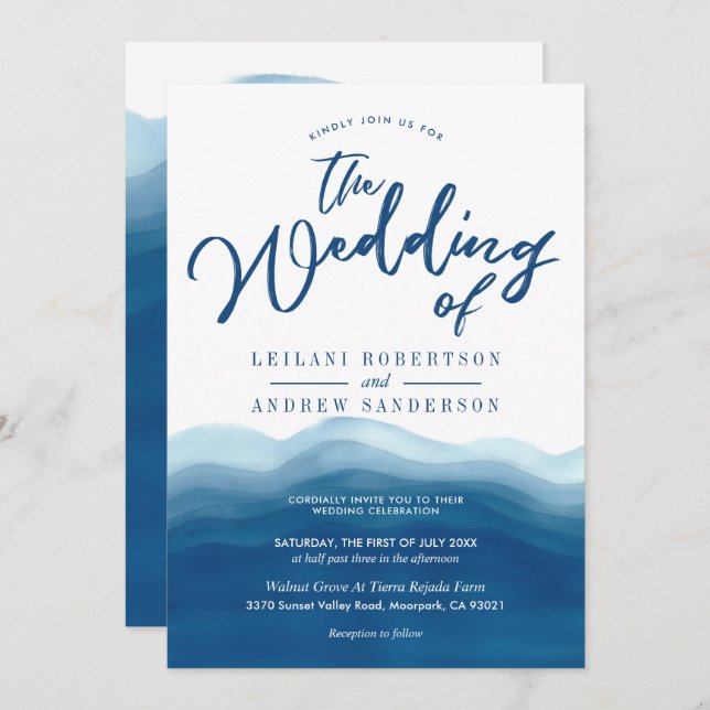 Blue Watercolor Wave | Wedding Invitation (Front/Back)