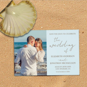 Blue Watercolor Wave Wedding Save The Date Letterpress Photo Cards