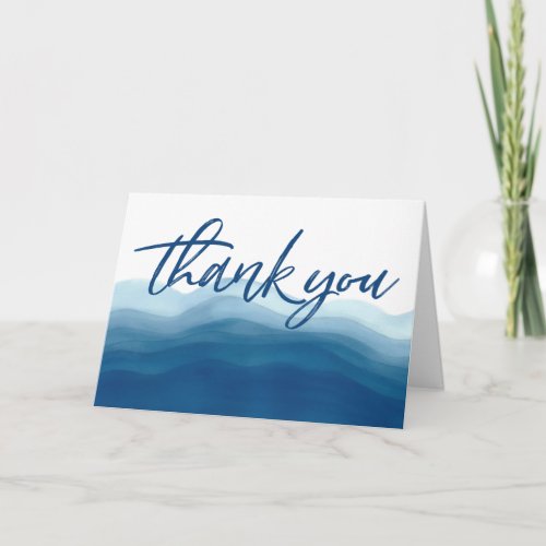 Blue Watercolor Wave Wedding  Thank You Cards