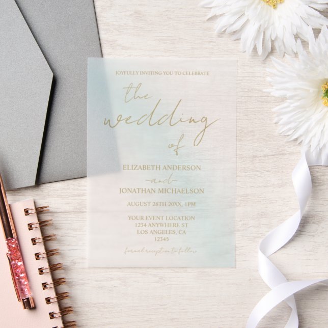 Blue Watercolor Wave Wedding Vellum Invitations (Wedding)