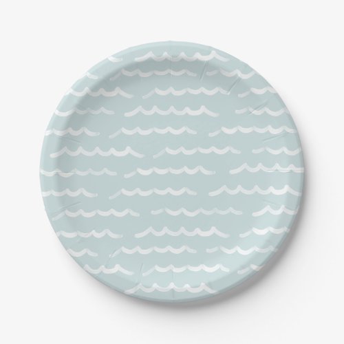Blue Watercolor Waves Birthday Party Paper Plates