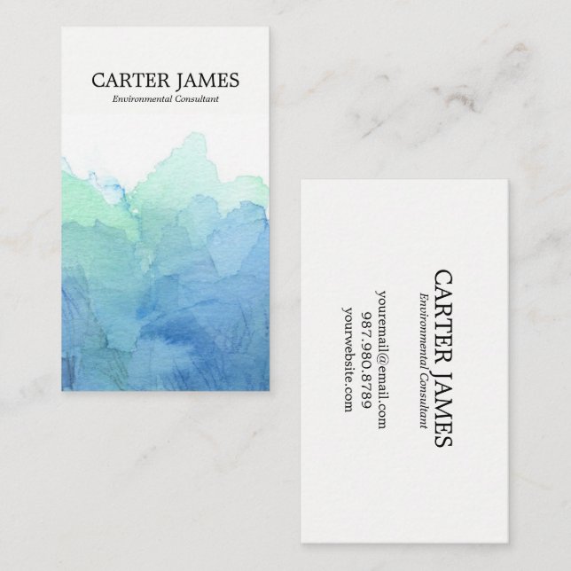 Blue Watercolor Waves Business Card (Front/Back)