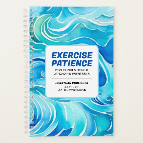 Blue Watercolor Waves Exercise Patience Convention Notebook