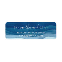 Blue Watercolor Waves & Script Wedding Label