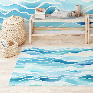 Blue Watercolor Waves Seamless Pattern Doormat