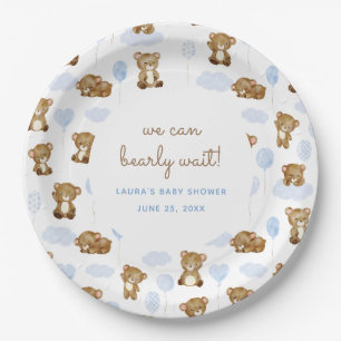 Blue Watercolor We Can Bearly Wait Teddy Bear Paper Plates