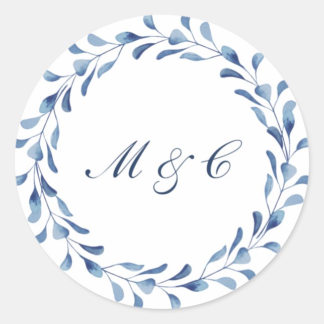 Blue Watercolor Wedding Envelope Seal / Favor (Front)