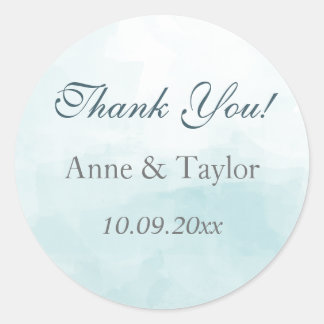 Blue Watercolor, Wedding Favors, Thank You Classic Round Sticker