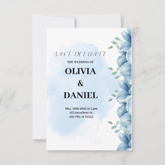 Blue Watercolor Wedding Invitation (Front)