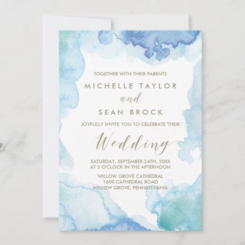 Blue Watercolor Wedding Invitation