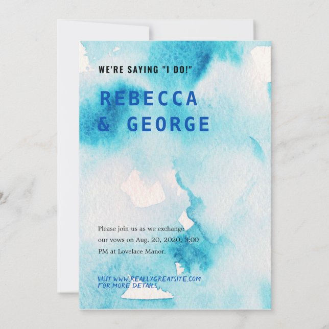 Blue Watercolor Wedding Invitation (Front)