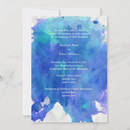 Blue Watercolor Wedding Invitation 5" X 7" Invitation Card