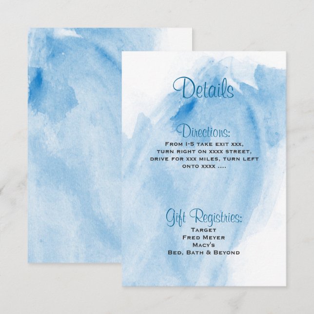 Blue Watercolor Wedding Invitation Details Card (Front/Back)