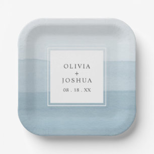 Blue Watercolor Wedding Paper Plates