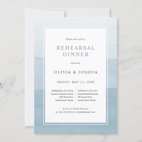 Blue Watercolor Wedding Rehearsal Dinner Invitation