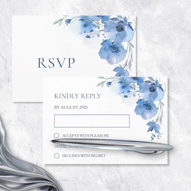 Blue Watercolor Wedding RSVP Card (Creator Uploaded)