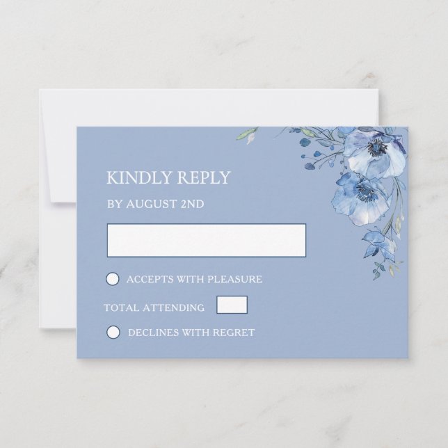 Blue Watercolor Wedding RSVP Card (Front)