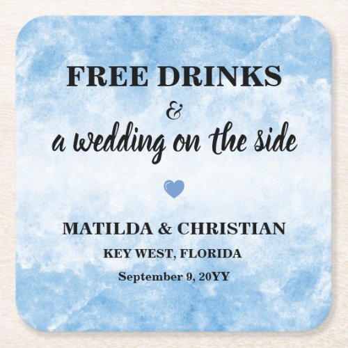 Blue Watercolor Wedding  Square Paper Coaster