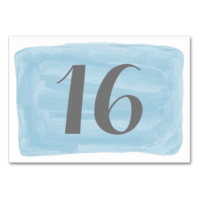 Blue Watercolor Wedding Table Card (Front)