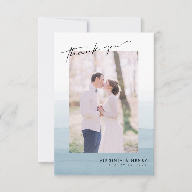 Blue Watercolor Wedding Thank You Card (Front)