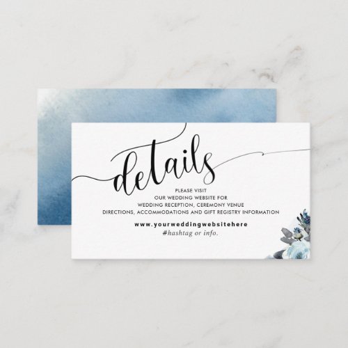 Blue Watercolor Wedding Website Details Enclosure Card