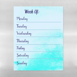 Blue Watercolor Weekly Calendar Magnetic Dry Erase Sheet