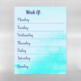 Blue Watercolor Weekly Calendar Magnetic Dry Erase Sheet