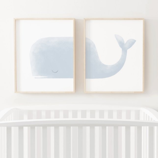 Blue Watercolor Whale Beach Nursery Wall Art Sets (Creator Uploaded)