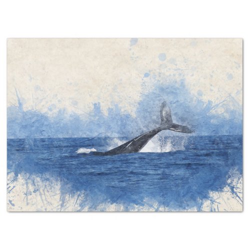 Blue Watercolor Whale Decoupage Tissue Paper