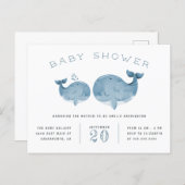 Blue Watercolor Whale Nautical Baby Shower Invitation Postcard (Front/Back)