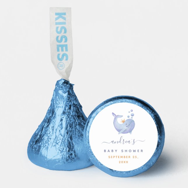 Blue Watercolor Whale Nautical Ocean Baby Shower Hershey®'s Kisses® (Front)
