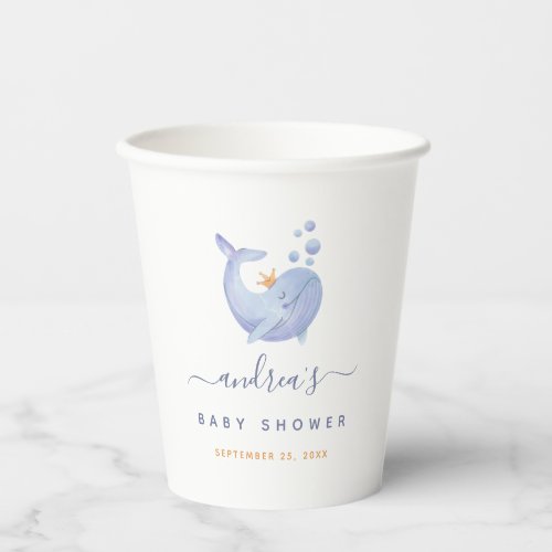 Blue Watercolor Whale Nautical Ocean Baby Shower Paper Cups