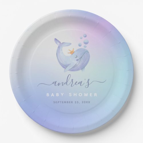 Blue Watercolor Whale Sea Theme Baby Shower Ocean Paper Plates