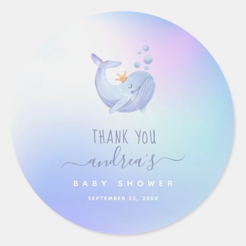 Blue Watercolor Whale Thank You Baby Shower Ocean  Classic Round Sticker