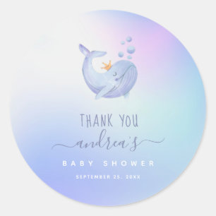 Blue Watercolor Whale Thank You Baby Shower Ocean Classic Round Sticker