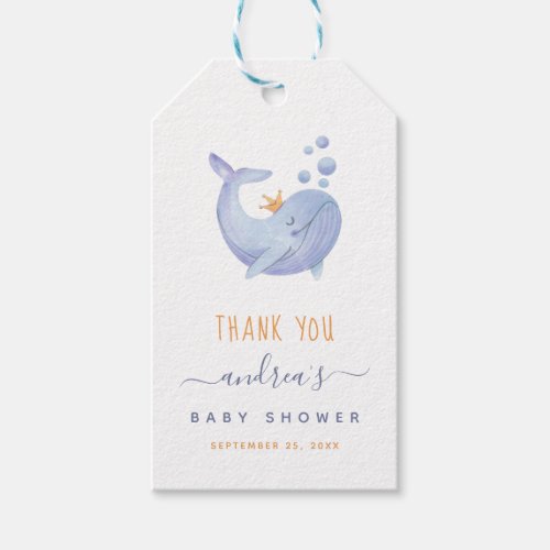 Blue Watercolor Whale Thank You Baby Shower Ocean Gift Tags