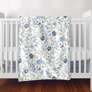 Blue Watercolor Wildflower Baby Blanket