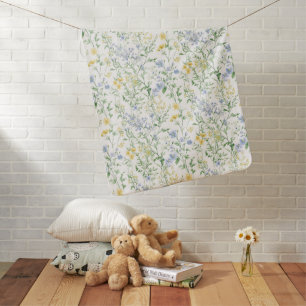 Blue Watercolor Wildflower Baby Blanket
