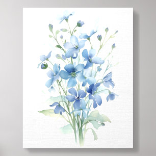 Blue Watercolor Wildflower Botanical Canvas Print Foam Core Photo Tile